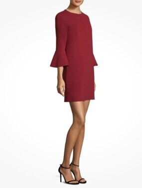 Tibi Red Crepe Work Dress Bell Sleeve Zip Up Shift Womens Size 4 Above Knee